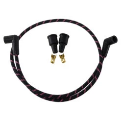 Cloth Braded Spark Plug Wire Kit 7mm - Black W/Red Tracer