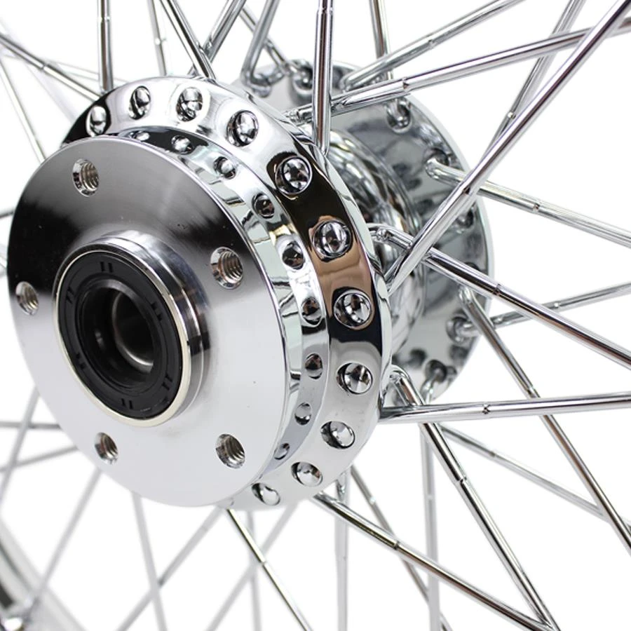 Chrome Front 40 Spoke Wheel 21 "x 2.15" (fits Harley FX,Sportster 1984-1999) Billet Hub 4 Chrome Front 40 Spoke Wheel 21 "x 2.15" (fits Harley FX,Sportster 1984-1999) Billet Hub - Image 2