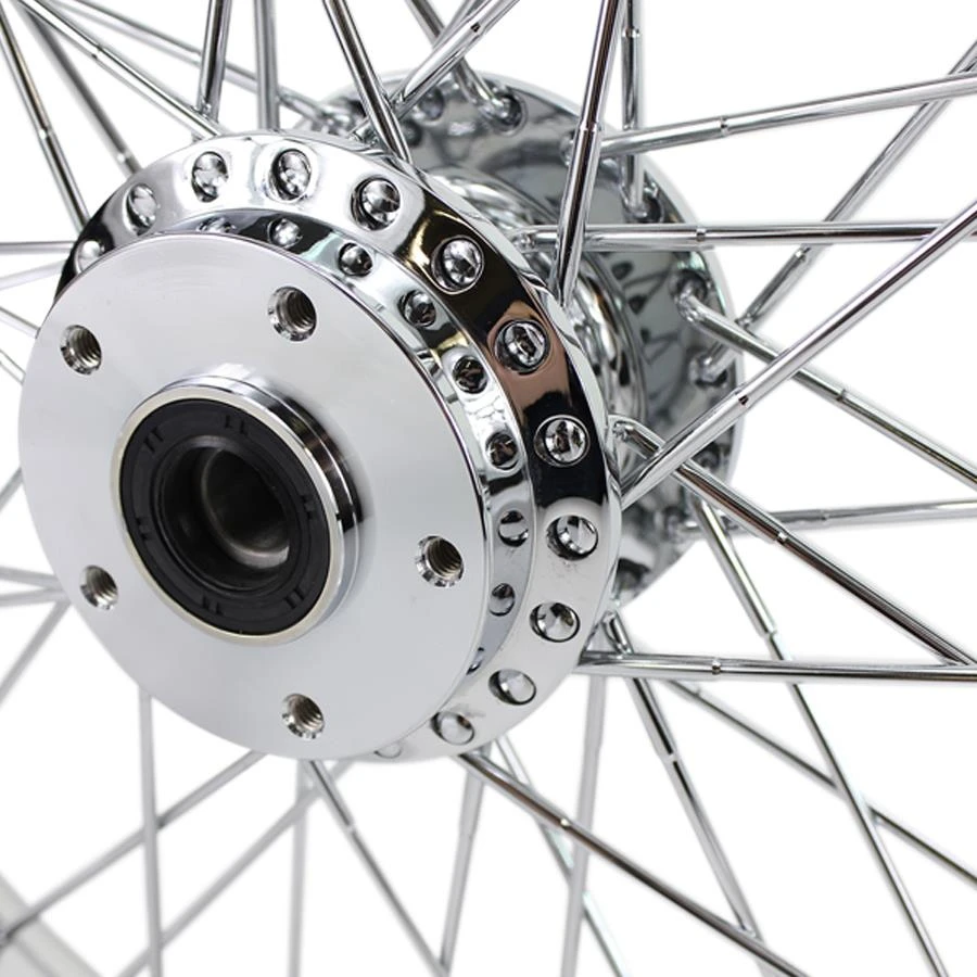Chrome Front 40 Spoke Wheel 19" X 2.15" (fits Harley FX, Sportster 1984-1999) Billet Hub 4 Chrome Front 40 Spoke Wheel 19" X 2.15" (fits Harley FX, Sportster 1984-1999) Billet Hub - Image 2