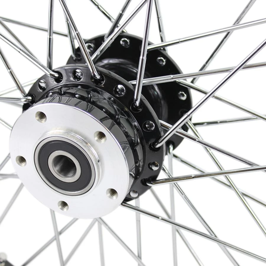 Black Front 40 Spoke Wheel 21"x2.15" (fits Harley Softail 2000-2006, Dyna FXDWG 2000-2005) 4 Black Front 40 Spoke Wheel 21"x2.15" (fits Harley Softail 2000-2006, Dyna FXDWG 2000-2005) - Image 2