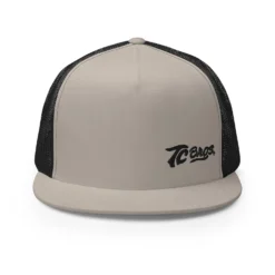 Script Flat Bill Trucker Cap - Silver/Black -Maxima Store 5 panel trucker cap silver black front 660adfb6a4c4c
