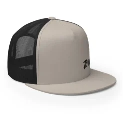 Script Flat Bill Trucker Cap - Silver/Black -Maxima Store 5 panel trucker cap silver black right front 660aae662a42c